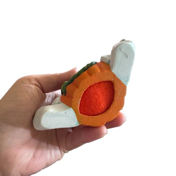 Ceramic Ghostly Pumpkins Hand Painted Halloween Figurine Shelf Sitters Set Of 2 - Picture 7 of 11